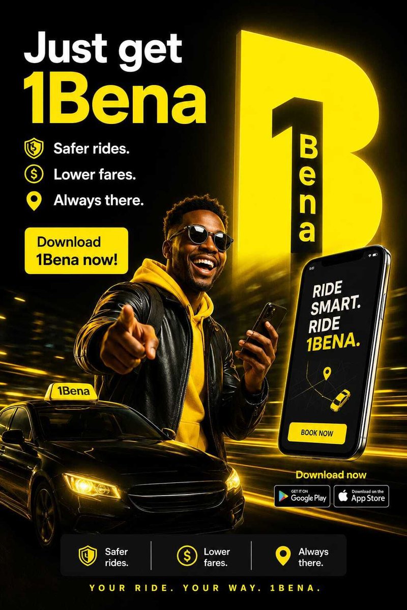 1bena1's tweet photo. 🚖💛 Just grab 1Bena — safer rides, lower fares, and dependable drivers are a tap away. Install the app and book your next ride today! 📲✨ #SafeRides #RideSmart https://t.co/Ru2BonL86f
