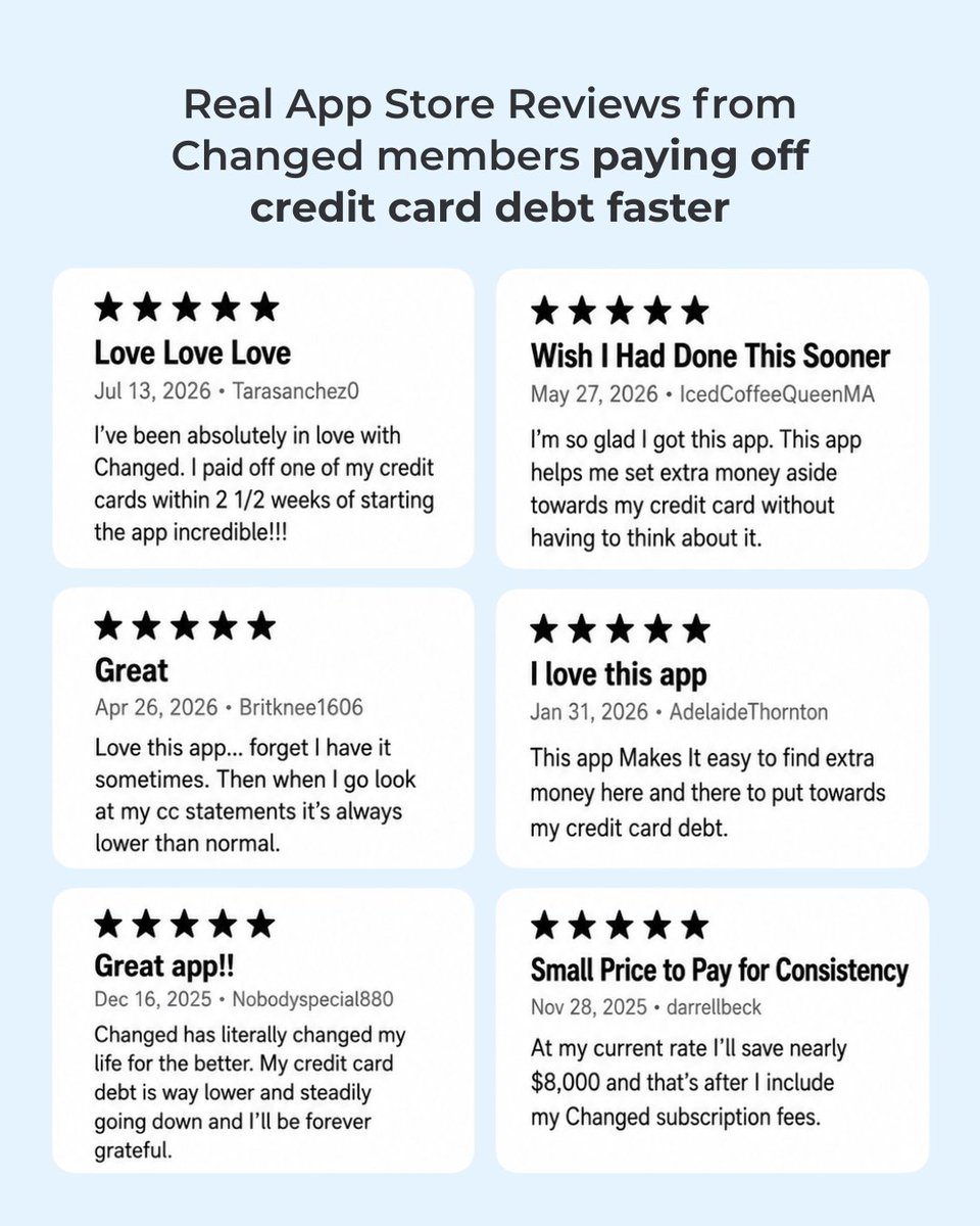 changedapps's tweet photo. Real results, on autopilot, starting at $7/month with the Plus plan.

#ChangedApp #CreditCardDebt #DebtFree https://t.co/e3PFzu98dM