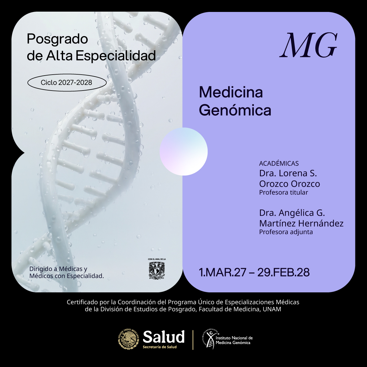 inmegen's tweet photo. Impulsa tu carrera médica con los Posgrados de Alta Especialidad del Inmegen (Ciclo 2027-2028). 
👩‍⚕️👨‍⚕️Formación académica actualizada con aplicación en la práctica clínica e investigación.
🔗Más información: https://t.co/mF6TaA4bMC
#PosgradosInmegen #MedicinaGenomica #PAEMInmegen https://t.co/y24SBIFicw
