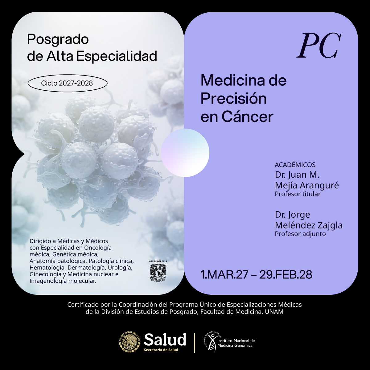 inmegen's tweet photo. Impulsa tu carrera médica con los Posgrados de Alta Especialidad del Inmegen (Ciclo 2027-2028). 
👩‍⚕️👨‍⚕️Formación académica actualizada con aplicación en la práctica clínica e investigación.
🔗Más información: https://t.co/mF6TaA4bMC
#PosgradosInmegen #MedicinaGenomica #PAEMInmegen https://t.co/y24SBIFicw