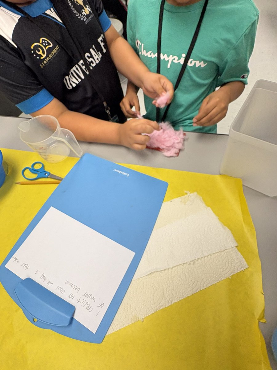 pa6miranda's tweet photo. This week, students are investigating how much water a sponge “cloud” can hold by measuring and recording data! ☁️💧 They also engineered their own clouds and are excited to see how much water they can hold! 🔬📊 #engineering #studentscientist @ErmelES_AISD @MsLBrooks1 @lizjanec https://t.co/FQDKpNsksW