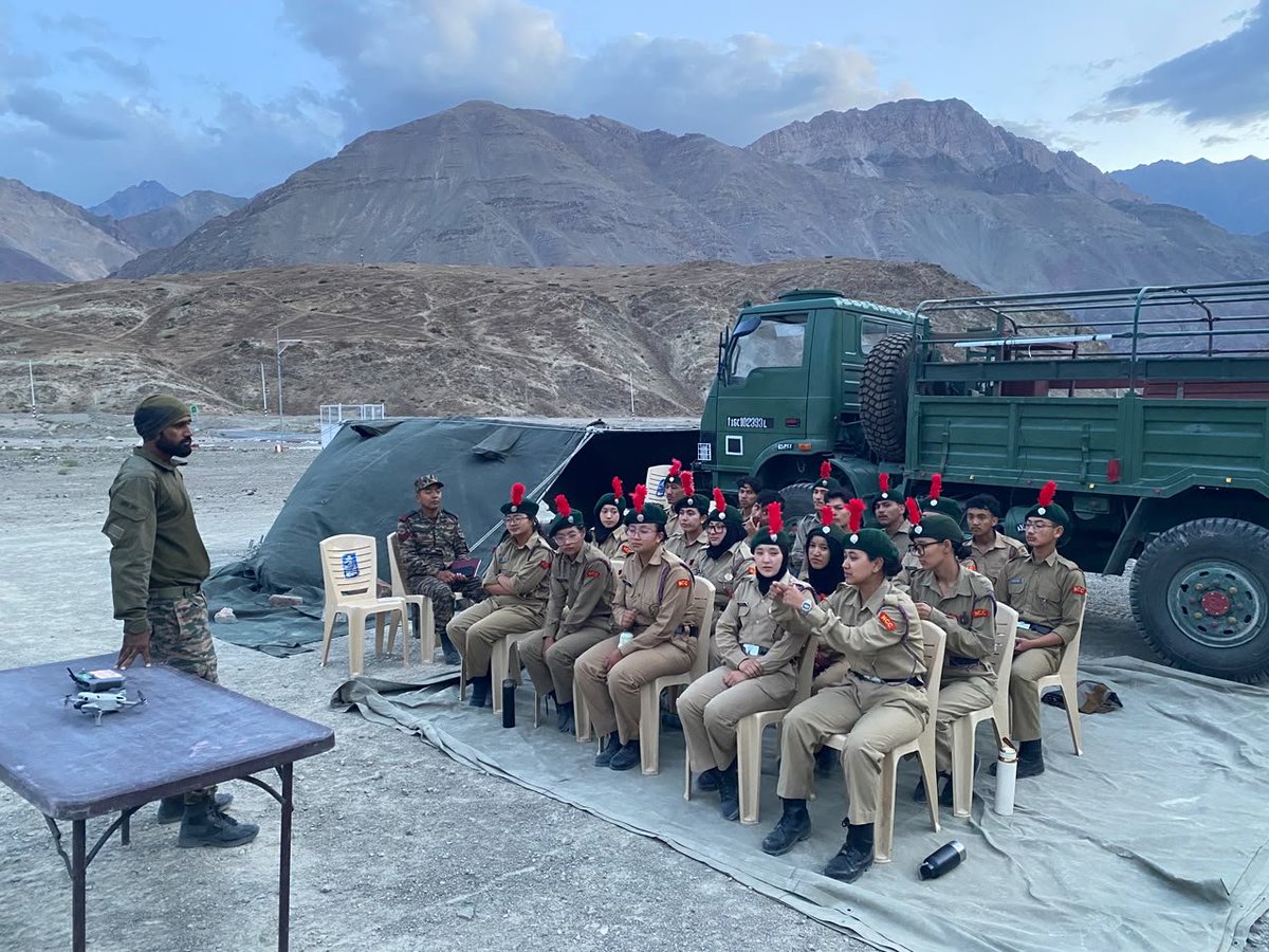 NCCGPHQSRINAGAR's tweet photo. NCC CADETS COMPLETE DRONE TRAINING AT NURLA, LADAKH

NCC cadets from remote Kargil and Ladakh regions successfully completed 10-day Drone Training at Nurla. Equipped with new-age skills, the cadets are now better prepared to contribute in areas such as peer education, agriculture, surveillance, civic amenity management and disaster response during day as well as night . 

#NCC #Ladakh #Kargil #DroneTraining #SkillDevelopment

@NorthernComd_IA @adgpi @HQ_DG_NCC @NCCDteJKL @SpokespersonMoD
@lg_ladakh
@firefurycorps
@prodefleh
@airnewskargil