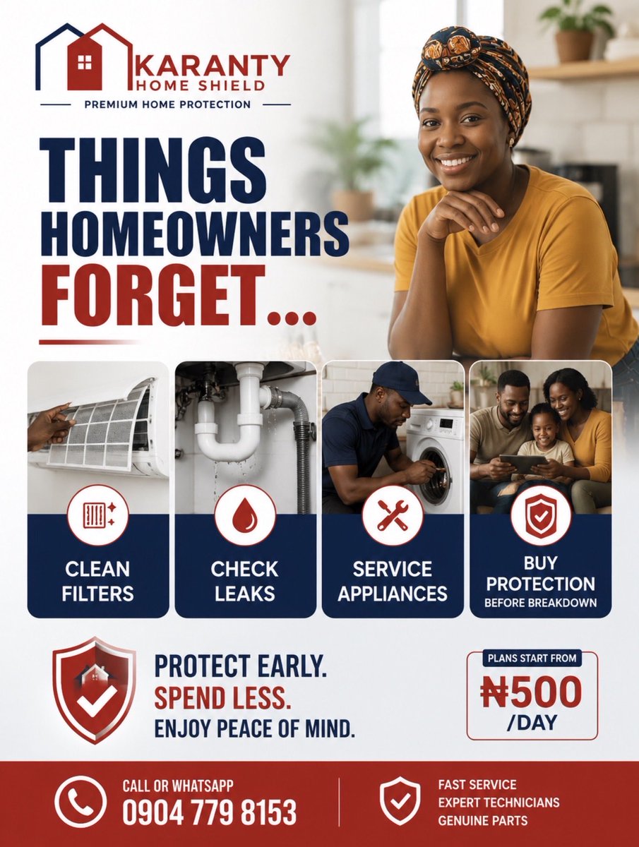 KarantyHome's tweet photo. Small maintenance today can save you big money tomorrow.

Most homeowners remember their appliances only when something stops working.

Clean the filters. Check for leaks. Service your appliances.Don’t wait for a costly breakdown b4 getting protection.

Protect early. Spend less. https://t.co/90fEXEmIF8
