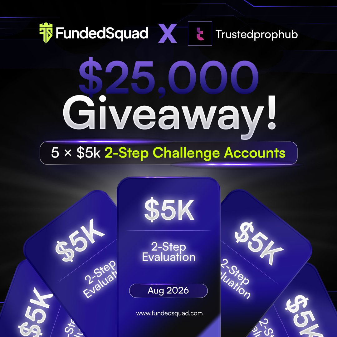 TrustedPropHub's tweet photo. 🚨 ON TRADERS’ DEMAND 🚨

We’re giving away 5 × $5K 2-Step Accounts, sponsored by FundedSquad! 🔥

Want to participate? It’s simple:

💎 Follow @TrustedPropHub @support_tph & @fundedsquad @ajwadthefalcon
💎 Like & repost this post
💎 Comment what you like most about FundedSquad
💎 Must join our Discord: https://t.co/AoTdvc8ih3

🎡 Winners will be selected randomly using a Wheel Spin Bot in our Discord.

Joining the Discord is mandatory to win.

Good luck, traders! 🫡