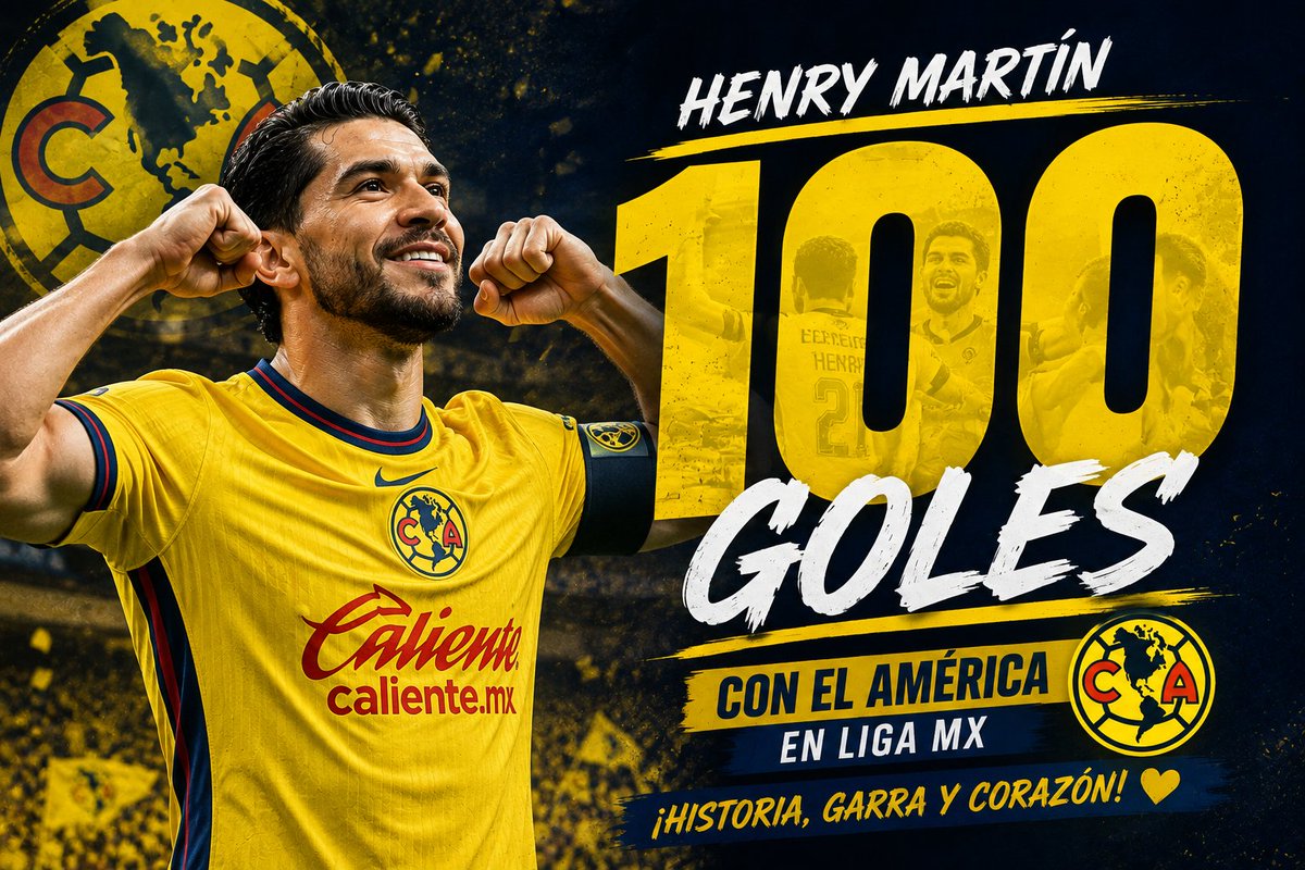 OCBET_MX's tweet photo. 💯🦅 ¡HISTÓRICO HENRY!

Henry Martín llegó a los 100 goles con el América en Liga MX. 🔥

Una cifra enorme para el capitán azulcrema.

👀 ¿Dónde lo colocas entre los grandes delanteros del América?

#HenryMartín #ClubAmérica #LigaMX https://t.co/SlxE2YyZfw