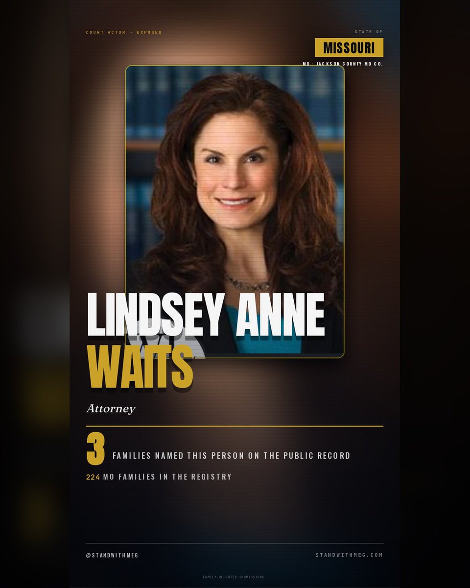 StandwithMeg's tweet photo. ⚠️ 🚨 Attorney Lindsey Anne Waits — Jackson county MO, Missouri — named by 3 families in family-reported submissions. Add your story → https://t.co/WZkttTuuEd FAMILY-REPORTED SUBMISSIONS. #StandWithMeg #AttorneyLindseyAnneWaits #MOFamilyCourt #JacksonMOCountyMO #ParentRights https://t.co/bq7xRZ7lly