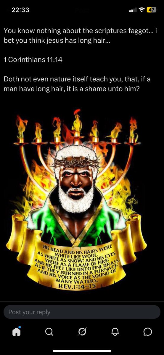 JordanBoak1's tweet photo. @DjinntXBT @LRHN_Cash Whatever Edomite gods still melanated whether you like it or not ugly ape https://t.co/N7H6Pyw6J7