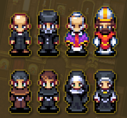 finalbossblues's tweet photo. Another free asset for today's release! 
Eight new NPC sprites with four-direction walking animations:

🙏Primo pixel art priests on patreon ⬇️ https://t.co/qgf47kqhyf