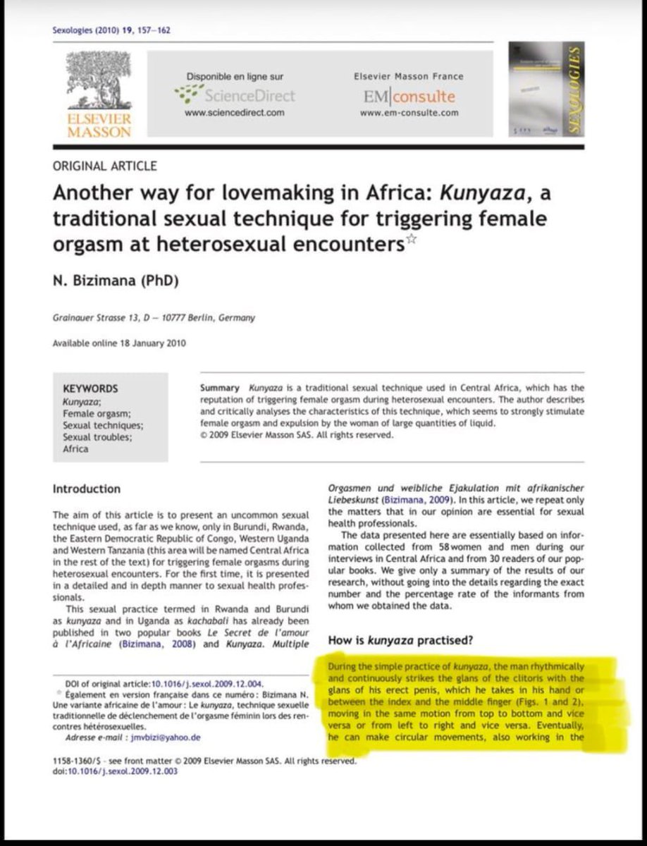 faith_nabushawo's tweet photo. I just found a 2010 scientific paper on “Kunyaza” (or kachabali in Uganda) and I’m sitting here like……… wait, what? 😂😂

There’s an entire peer reviewed article explaining how men in Central Africa (including Western Uganda) rhythmically slap the clitoris with the tip of their penis to make women squirt.

The technique has diagrams. Diagrams!!

Science really said “let me document this African innovation properly” and I am both educated and unwell 😭😂