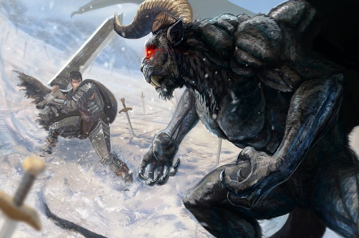WSSMihawk's tweet photo. Guts vs. Zodd 🗡🐂 #Berserk #Guts #Zodd #NosferatuZodd https://t.co/e3Ch26okHr
