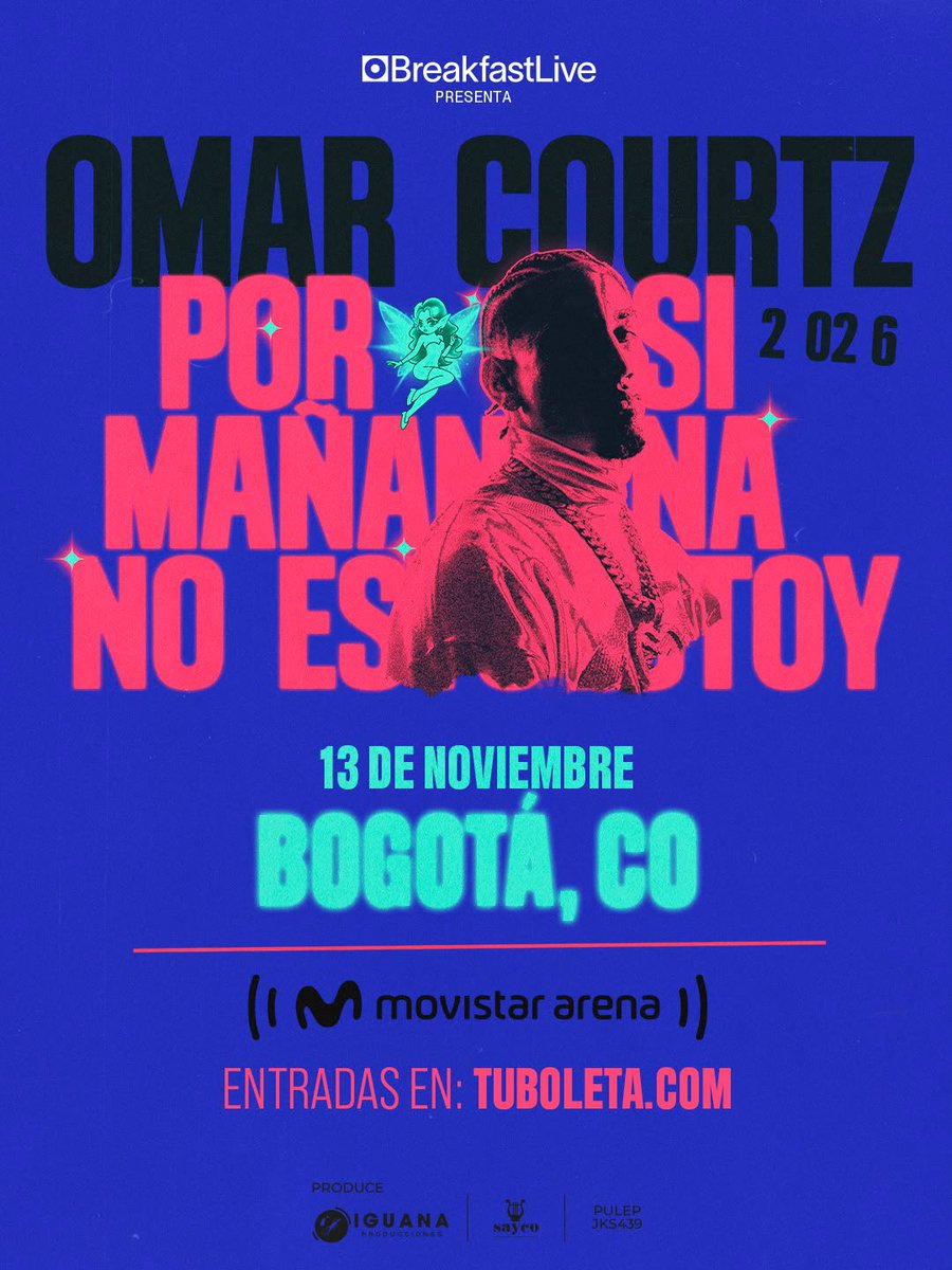 musictrendscol's tweet photo. NUEVO ANUNCIO 📢 

¡OMAR COURTZ regresa a Bogotá! 🔥

Noviembre 13 | Movistar Arena 📍

Preventa Fans y Movistar este miércoles a las 12PM en @Tuboletaoficial 🎫

Venta General, viernes a las 12PM. 

Pre-registro: https://t.co/ZIAxRbPwoN 🔗

Presenta @BreakfastLiveCo 💥 https://t.co/5iMrjUMHUo