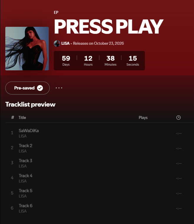 BPxSpotify's tweet photo. #LISA’s upcoming song “SaWaDiKa” will be released on September 3rd.

Pre-save the EP on Spotify now: https://t.co/LfAREZpz5i https://t.co/x8ovvyvMms
