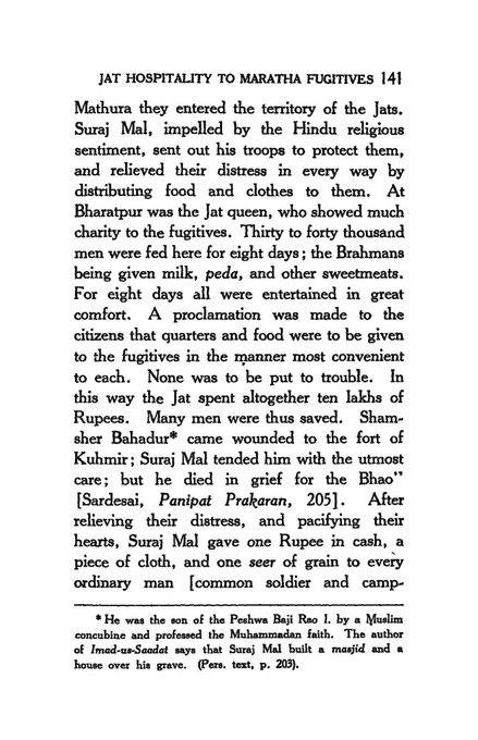 sinh_singh's tweet photo. (1/2)Jats protected Marathas with utmost generosity, not only providing food &amp; shelter but even arranging for their safe return.

Marathas soon repaid this gratitude by joining Afghans, invading Bharatpur &amp; thoroughly ravaging Jat territory https://t.co/hcgLnNraDN