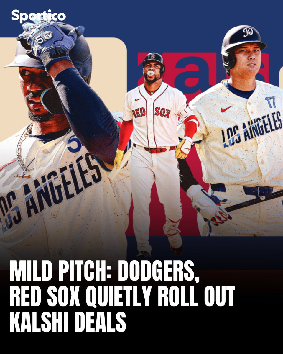 Sportico's tweet photo. No social media announcements, no press releases. Is this a new normal for prediction market sponsorships with major sports teams?

Kalshi’s new sponsorship deals with two of MLB’s three most valuable teams, the Los Angeles Dodgers and Boston Red Sox, have not yet been publicly announced in a formal capacity.