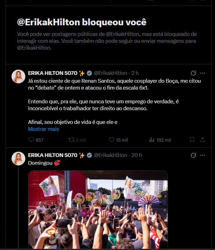 dimitriabramovv's tweet photo. Erika Hilton me bloqueou por causa deste meu comentário.

O que vocês acham? https://t.co/dEUuARu558