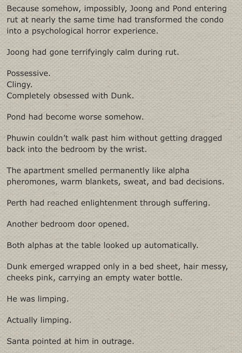 datura_starr's tweet photo. Starting off with The Sixth Problem by JoanTheQueen
a #JoongDunk AU with some #Pondphuwin and #PerthSanta 

ABO where Joong, Pond Perth and Santa are living together as an unconventional alpha pack family and Dunk was rescued by Joong one day without any previous memories https://t.co/Z4VGK6yRjt