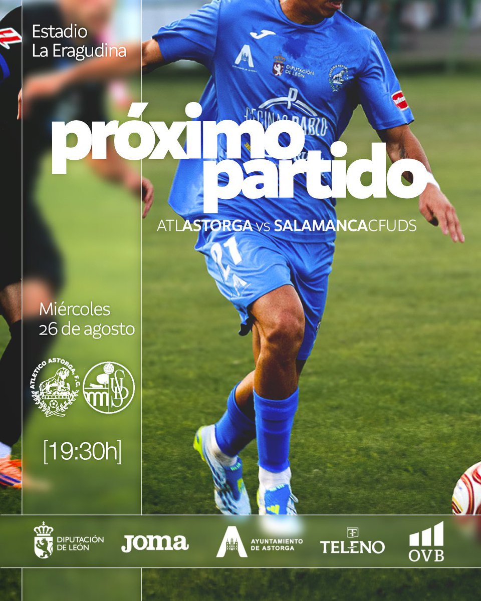 AtleticoAstorga's tweet photo. 💚🔛 ¡𝗖𝘂𝗮𝗿𝘁𝗼 𝗲𝗻𝗰𝘂𝗲𝗻𝘁𝗿𝗼 𝗱𝗲 𝗽𝗿𝗲𝘁𝗲𝗺𝗽𝗼𝗿𝗮𝗱𝗮!

🆚 @salamancacfuds 
📆 Miércoles 26 de agosto 
🕒 19:30h
📍 La Eragudina

📢 Entrada 𝗴𝗿𝗮𝘁𝘂𝗶𝘁𝗮 para 𝗦𝗢𝗖𝗜𝗢𝗦 presentando el carnet en la entrada. https://t.co/6mi3WMNpDt