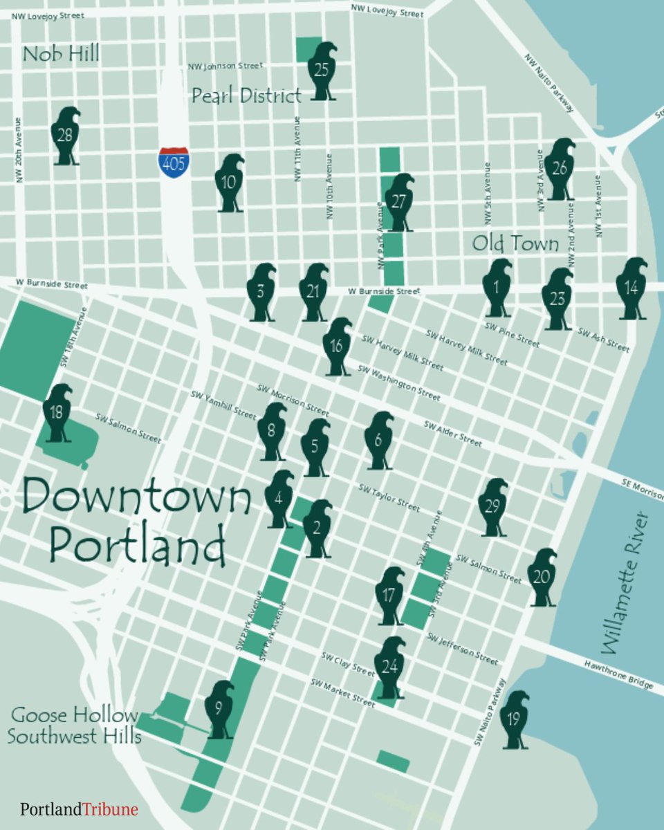 portlandtribune's tweet photo. Some of the locations include Portland City Hall, St. Johns Library and the International Rose Test Garden, giving people plenty of opportunities to turn the trail into a walk, bike ride or weekend outing.

🐦‍⬛Details: https://t.co/b2urwbSrEk 

📸 Wild in Art/Courtesy https://t.co/Xqe3EoJsFI