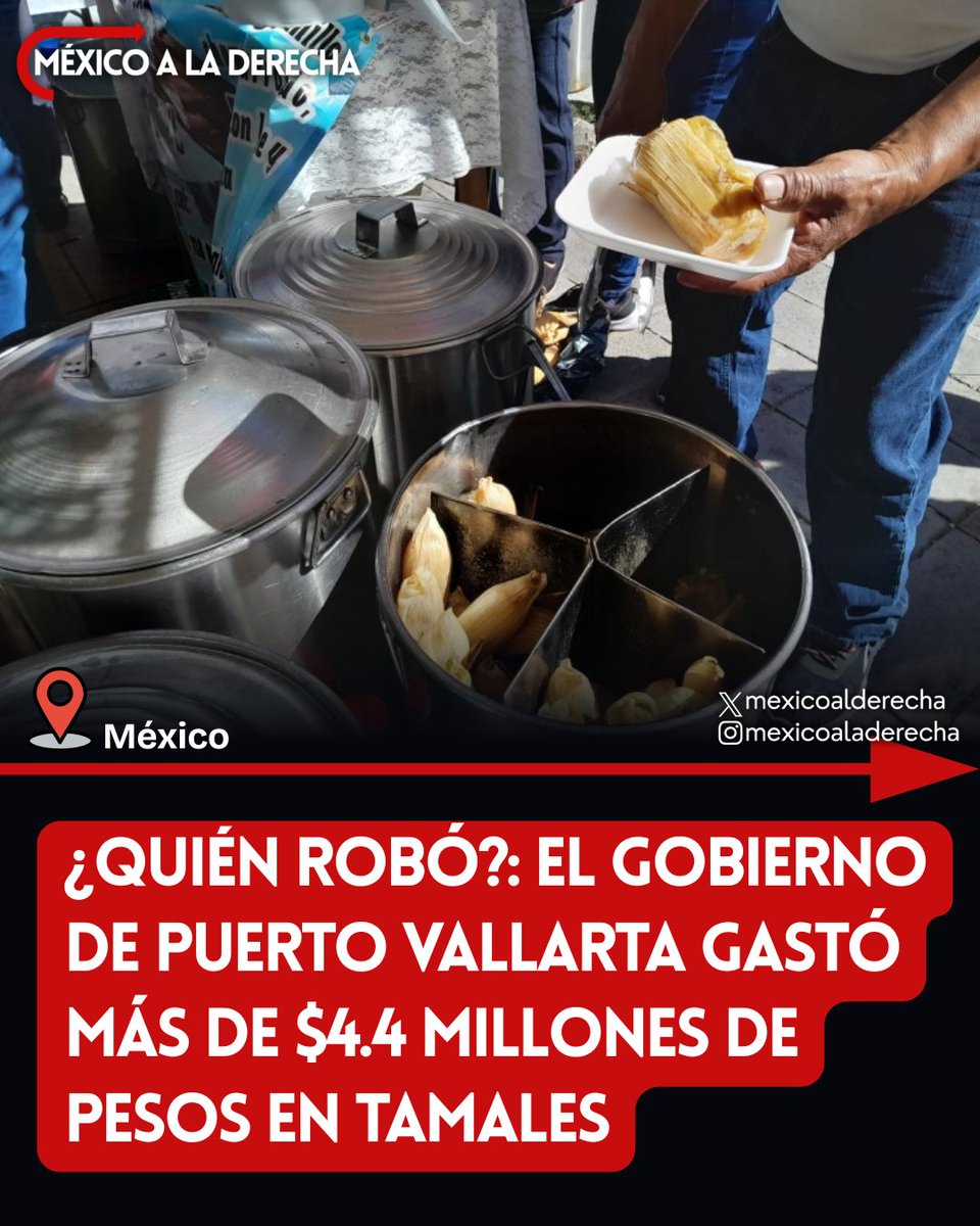 MexicoalDerecha's tweet photo. 🚨🇲🇽/ A ROBAR

El gobierno izquierdista de Puerto Vallarta gastó más de 4.4 millones de pesos de los impuestos en comprar tamales para un evento. Según los cálculos hechos por la oposición, cada tamal habría costado 100 pesos, por lo que se exigió un proceso de transparencia y se hizo un llamado a evitar este tipo de gastos innecesarios.