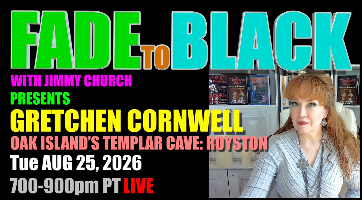 JChurchRadio's tweet photo. This Week on FADE to BLACK:

Mon: Noe Torres
 South Texas UFOs
Tue: Gretchen Cornwell
 Oak Island’s Templar Cave: Royston
Wed: Danny Goler
 New Film: The Discovery 
Thu: Jonathan Kendall
 The Mystery of UFOs

#f2b #media #ufo #breakingufo
#disclosure #conspiracy #radio https://t.co/hCdvD2qmUs