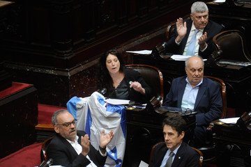clamorSUR's tweet photo. @ajmechet @ajmechet, vos llevaste la bandera sionista al Congreso de la Nación. Llamate al silencio, defensora de genocidas. https://t.co/q7GYH8RRic