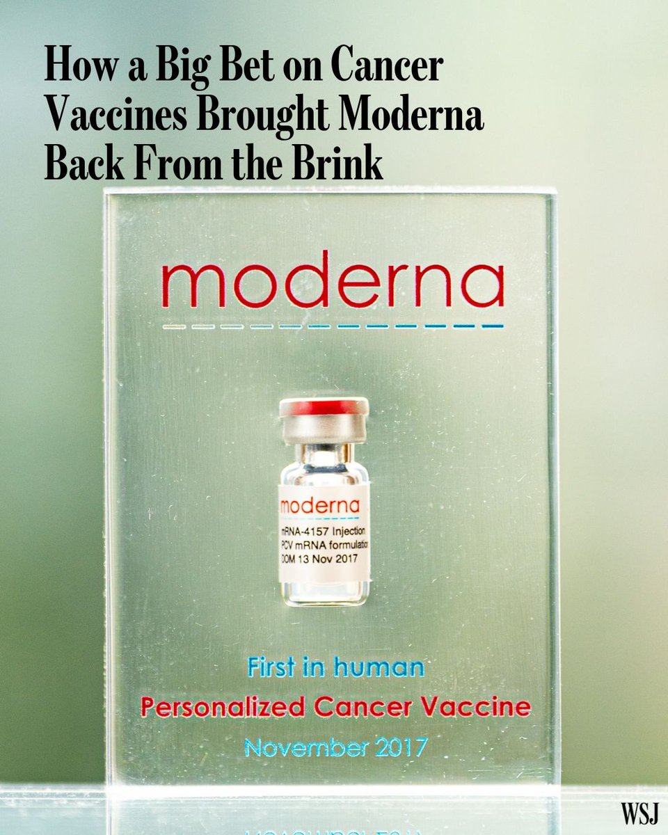 WSJ's tweet photo. After its COVID success, Moderna endured years of falling vaccine sales, a plummeting stock price and attacks on its science. Now, its melanoma vaccine data notched a much-needed win for the company. 🔗 https://t.co/rkcXNxWMCa https://t.co/pa7PpFS6VW