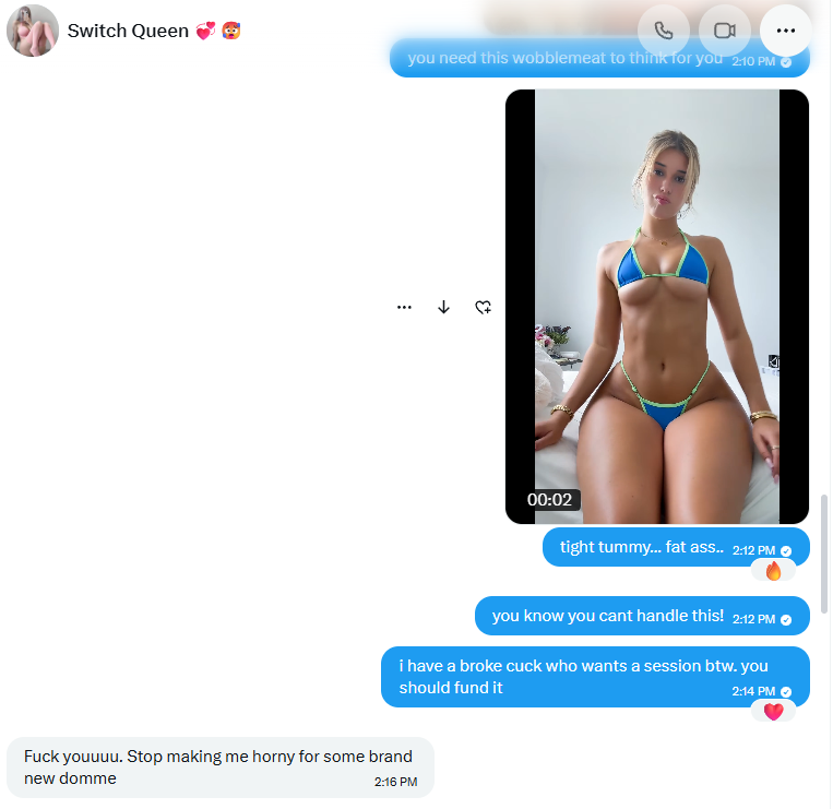 send2alicee's tweet photo. Awh! Another faildomme's time was wasted and their domme career was ended. Can't believe these "dommes" with so many followers are being swallowed by Alice's wobblemeat.  @CatfishSadiee couldnt think for themselves anymore!

manscam techdom catfish findom paypig faildomme faildom https://t.co/VWDXhaBXQq