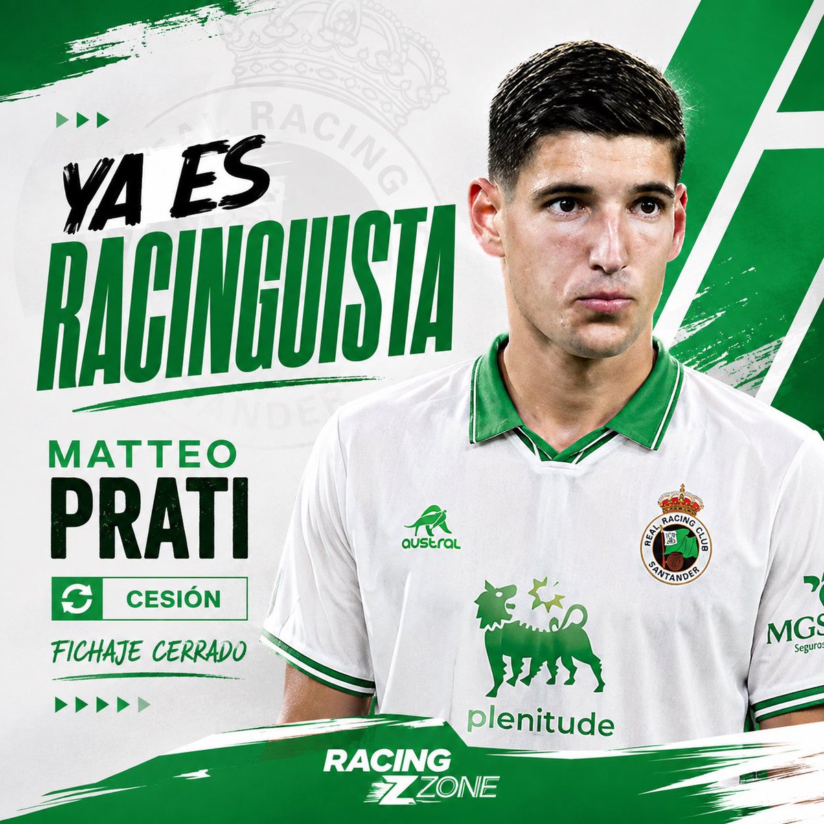 RealRacingZone's tweet photo. 🚨 YA ES RACINGUISTA | MATTEO PRATI

El Racing cierra la incorporación de Matteo Prati en calidad de cedido. 🟢⚪

El centrocampista italiano se convierte en nuevo refuerzo para la plantilla verdiblanca.

✅ Operación cerrada.

Si todo avanza segun lo previsto, futbolista llegará a Santander a mediados de esta semana ✈️

📝 Podría entrar en la convocatoria frente al Elche.