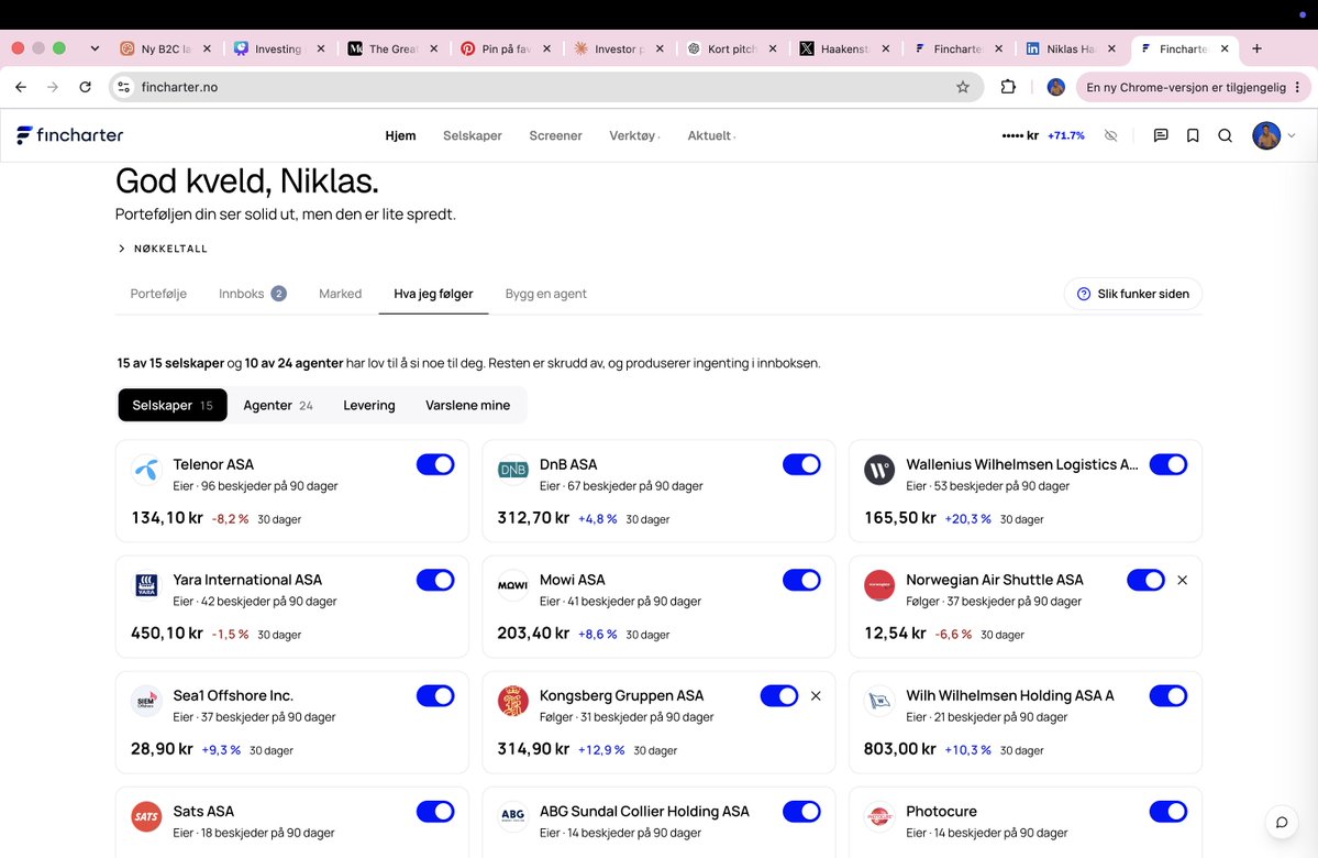 HaakenstadLtd's tweet photo. Fincharter kan nå varsle deg proaktivt hver gang det skjer noe med selskapene du bryr deg om. Watchlist, portefølje, hva enn. + alle agenter du setter opp kan varsle deg med personlig context. 

Min agent fant $CELH som en overreaksjon på nyheter på forrige earninger. Er bra greier, bare å teste!