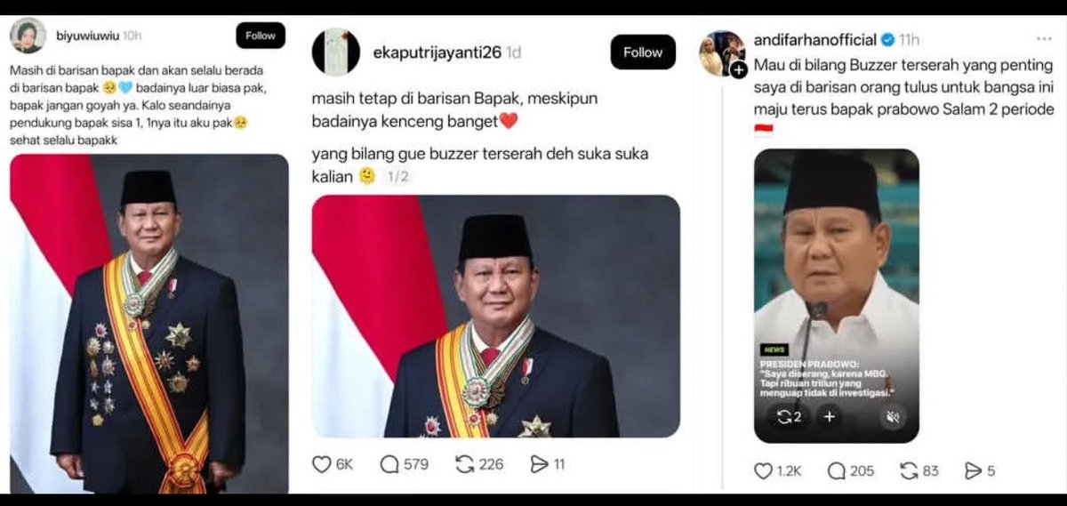 liogtttscrp's tweet photo. Orang yang masih berisik mati2an belain pemerintahan Prabowo Gibran sampai sekarang itu cuma ada tiga tipe manusia...

1. Buzzer pemerintah karena sudah ada budget anggarannya buat bela penguasa,
2. Dapet keuntungan pribadi berupa janji jabatan dan materi dari program pemerintah,
3. Murni karena dia tolol aja sih, otak nya kosong ga berisi, hanya fomo ikut2an aja.
