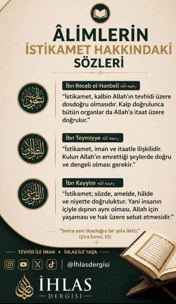 ihlasdergisi's tweet photo. Alimlerin istikamet hakkındaki sözleri #hadis #istikamet #ihlasdergisi #tevhid #şanlıurfa https://t.co/7W8RLHhM1n