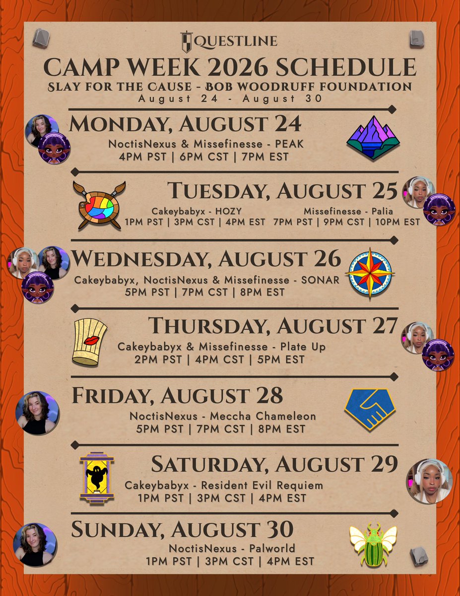 CakeyBabyx's tweet photo. This is my first ever charity stream and I couldnβt be more excited π
teaming up with @missefinesse, @noctisnexus & @QuestlineGuild for #CampWeek2026, raising funds for @bwforg all week (Aug 24-30) ποΈ https://t.co/SjBH6VLBXi