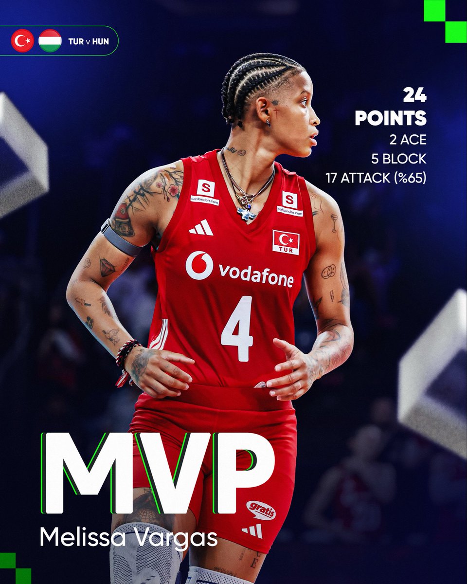 CEVolleyball's tweet photo. 3 games. 3 MVPs. 🔥

Melissa Vargas is ON FIRE! 🇹🇷🏐👑 https://t.co/sxX6g8uXgz