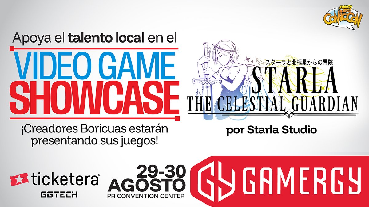 PRCOMICCON's tweet photo. ¡El talento local se apodera de GAMERGYPR! 🎮👨‍💻

¡Conoce a los estudios del Game Developer Showcase! 🧑‍💻🔥

Puerto Rico tiene talento, y estos creadores lo están demostrando. Ven a conocer sus proyectos en primera fila y apoya el desarrollo de videojuegos local:

🎮 Aeon Studios LLC — Miniature Legends
Insta: @aeonstudios.official

🎮 Nicolás Cid Delgado — Funeral for the Sun
Insta: @nicogcid

🎮 STARLA STUDIO — Starla: The Celestial Guardián
Insta: @ss.celestialguardians

🎮 Team Rondo — Rondo's Romp
X: @RondosRomp

📅 29 y 30 de agosto
📍 @prconvention 
🎟️ Boletos de entrada en @Ticketera https://t.co/zv13QEW9Mq
ℹ️ https://t.co/pZeijaedsf
Mapa e Itinerario: https://t.co/OVVmQarZxg

GAMERGYPR es mucho más que gaming: es innovación, es talento local, es comunidad.

¡Dale al Start, Geekrican! 🆙

#GAMERGYPR #GameDeveloperShowcase #PuertoRico #Gaming #IndieGames #Convention #ComicCon #PRComicCon #Geekrican