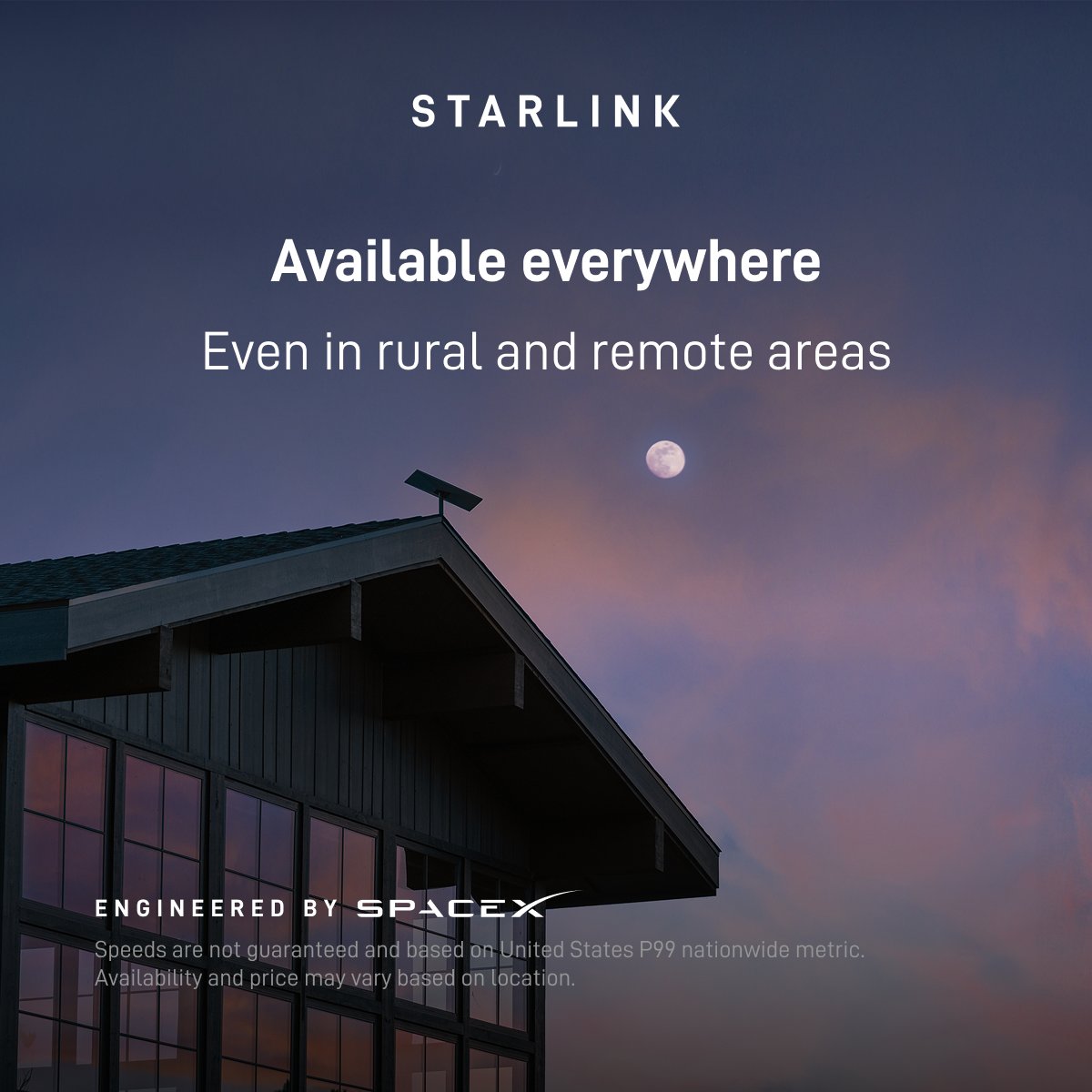 Starlink's tweet photo. Get fast, reliable home internet for seamless streaming, working from home, gaming, and more across multiple devices.

Order online in minutes.