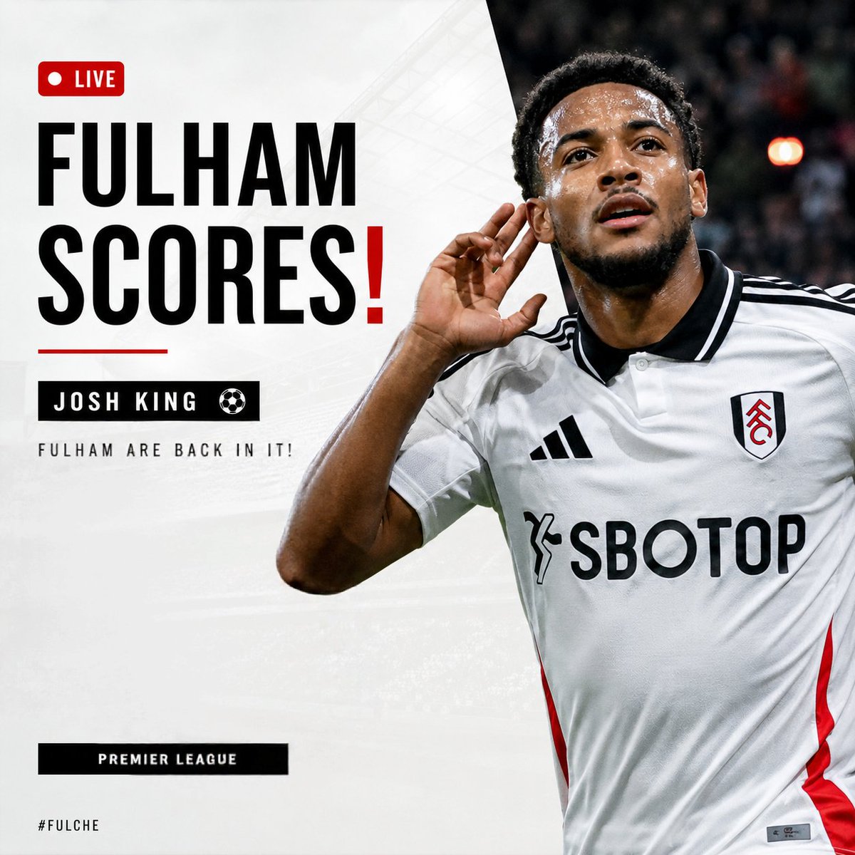 Sam_Rex39's tweet photo. GET IN JORR 😭🔥

Fulham are BACK in it!

Fulham 1-1 Chelsea
⚽️ Josh King

Chelsea’s early lead is gone. 👀

#FULCHE #CFC https://t.co/UWUQ06lPDB