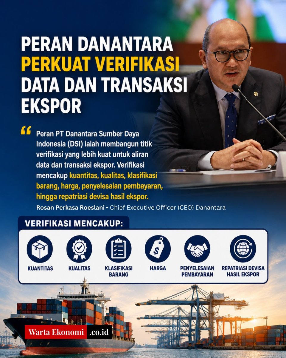 kul5000's tweet photo. Langkah Danantara Indonesia memperkuat fondasi ekonomi: tertib ekspor, naikkan devisa, dan jaga daya saing komoditas RI di dunia. Dari batu bara, sawit, hingga ferroalloy. #DanantaraUntukIndonesia https://t.co/RtAiImE9J2