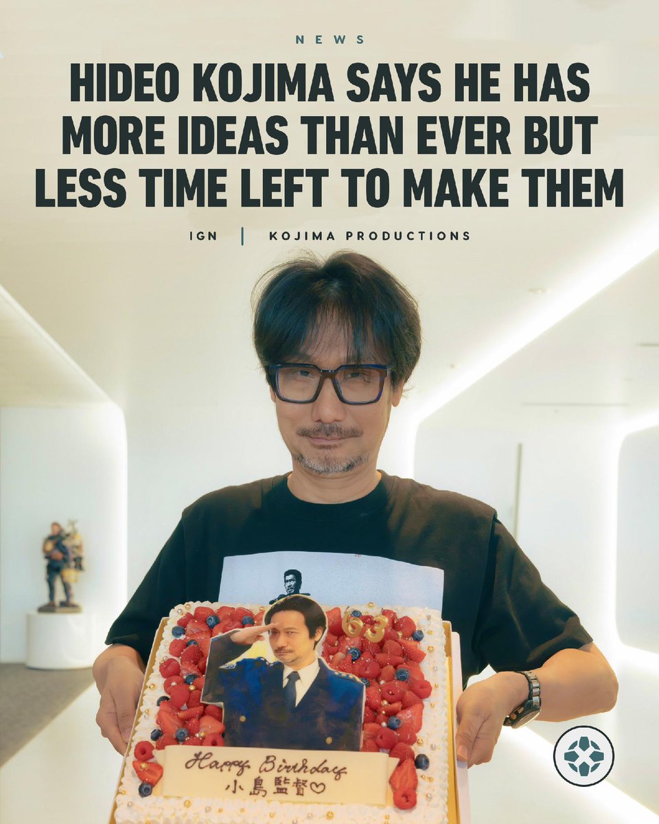 IGN's tweet photo. Metal Gear Solid and Death Stranding creator Hideo Kojima has reflected on turning 63 and what he wants to do in the years he has left, saying, "I would like to remain focused on creating games." https://t.co/deDx5Vi9BA https://t.co/OfMNiqg8De
