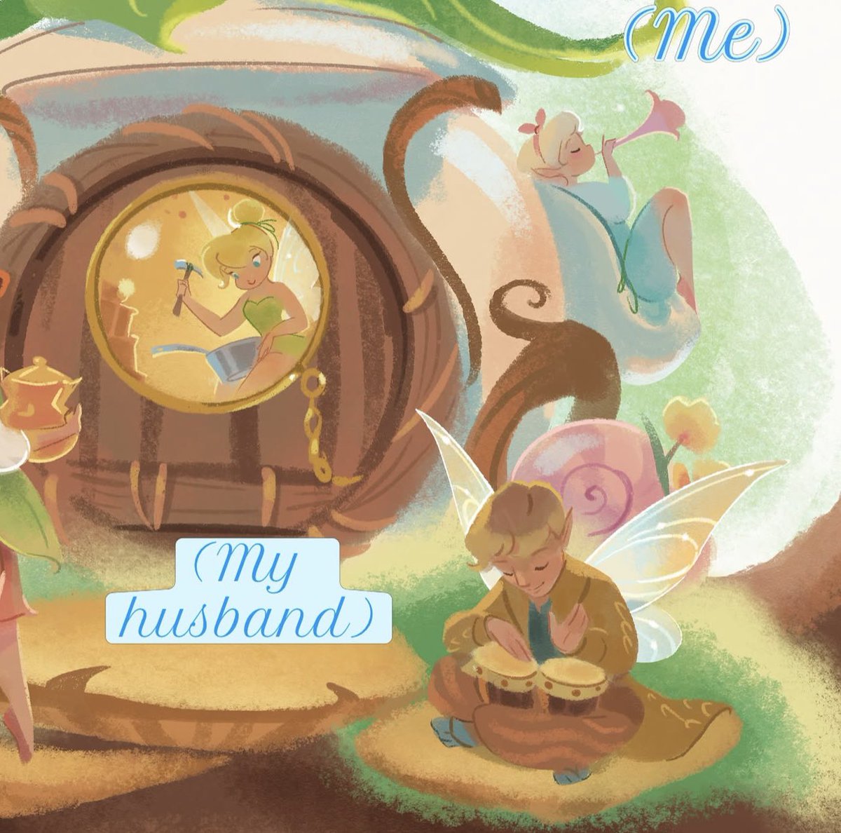 desolatist's tweet photo. casey robin including her friends, husband, &amp; herself in the new tinker bell picture book is so adorable :( her fairy designs are gorgeous!! https://t.co/7jtplCxEBx