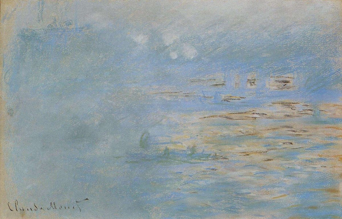 artistmonet's tweet photo. Charing Cross Bridge, Sun in the Mist Effect - 1901 #artbots #monet https://t.co/aBr8Xg75Iu