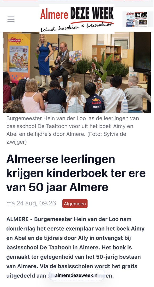 Hvdloo's tweet photo. Wat is het toch leuk om samen met alle Almeerders jarig te zijn. Dit kinderboek over Aimy, Abel en Ally is een hit! https://t.co/NkmOy3ggVu