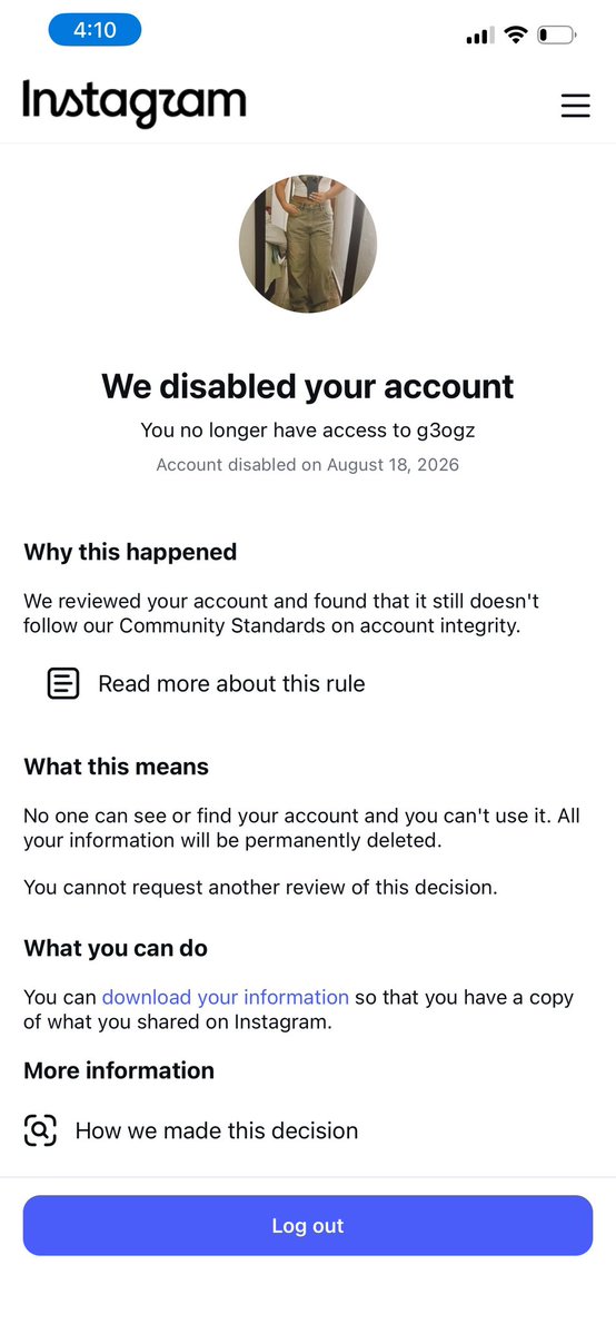 geoqpmd's tweet photo. Thank you Instagram for deleting my account for literally nothing @Meta @instagram https://t.co/TLoo4tNet5