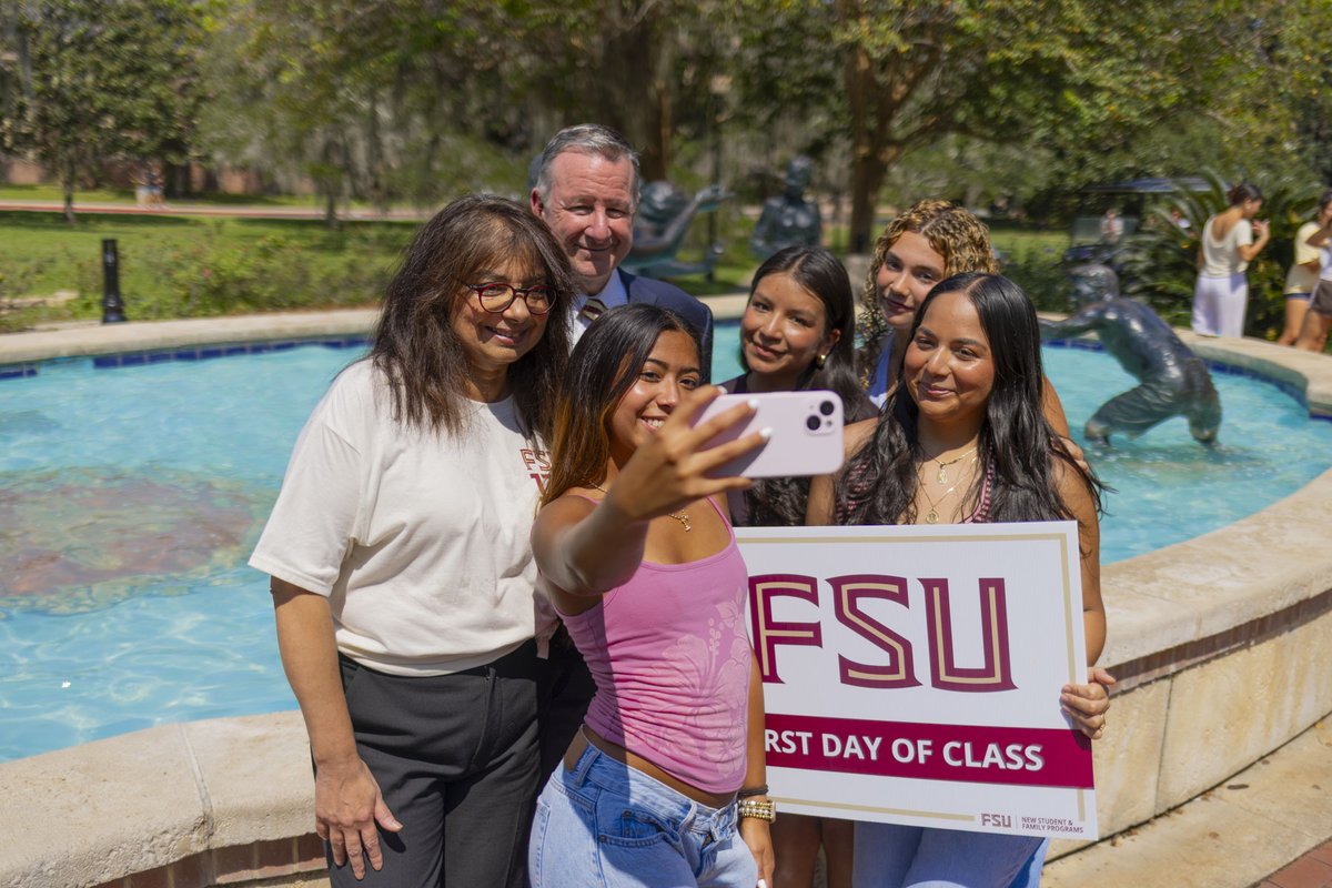 PresMcCullough's tweet photo. It was great to see so much excitement on Landis Green for the first day of classes at Florida State. First Lady Jai Vartikar and I wish everyone a great semester! #GoNoles https://t.co/rk5crpxxJX