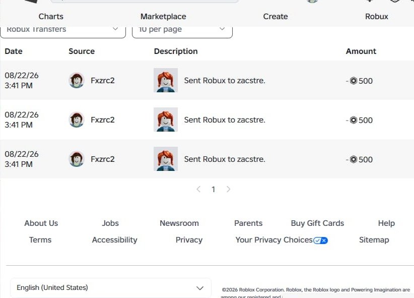 SYTCarizo's tweet photo. @Roblox I discovered a bug regarding Robux transfers specifically concerning the daily limit of 500 and the monthly limit of 1,000. I found a way to send between 1,500 and 2,000 Robux in a single transaction; please fix this before it gets exploited. https://t.co/wa7dWuOITR