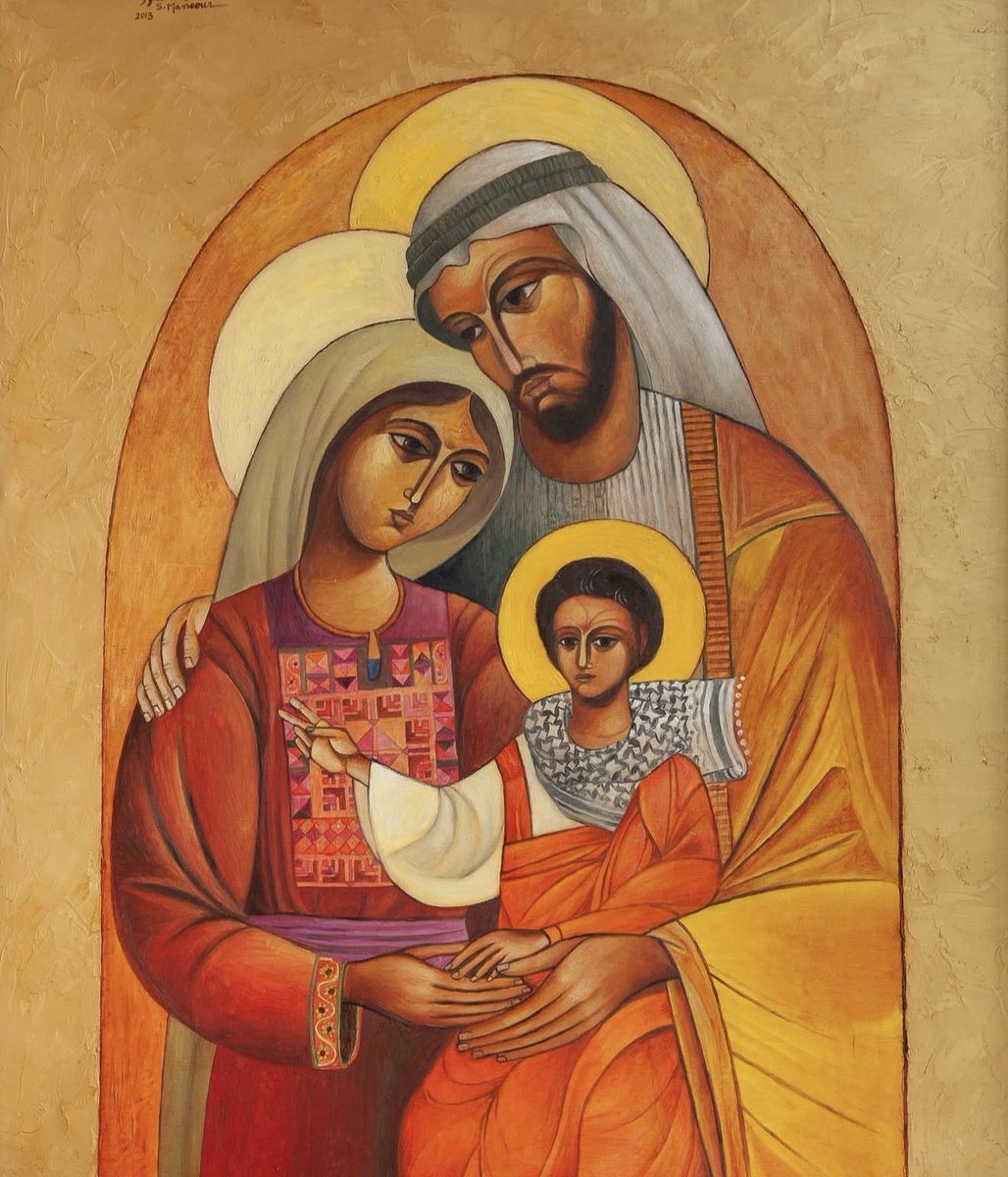byzantinecopt's tweet photo. sliman mansour was a palestinian christian from the west bank, this is something that deeply influenced his art. he used biblical themes to depict life under occupation. may he rest in peace. https://t.co/c7Q30N4b5r