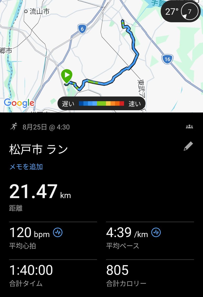 23304Shimo's tweet photo. 8/25 朝ラン☀27°C🌡️
100分ジョグ 21.4km Ave4:39/km
👟SONICBLAST
昨日はレスト。レスト明けって副交感神経が優位に働いてるせいかかえって動きは思い感じ😇💨後半少し良くなってきたかな！
8月も残すところ1週間、暑さもぶり返してきたけど体調崩すことなく秋を迎えたい🍂 https://t.co/n7Q6yGbZxC