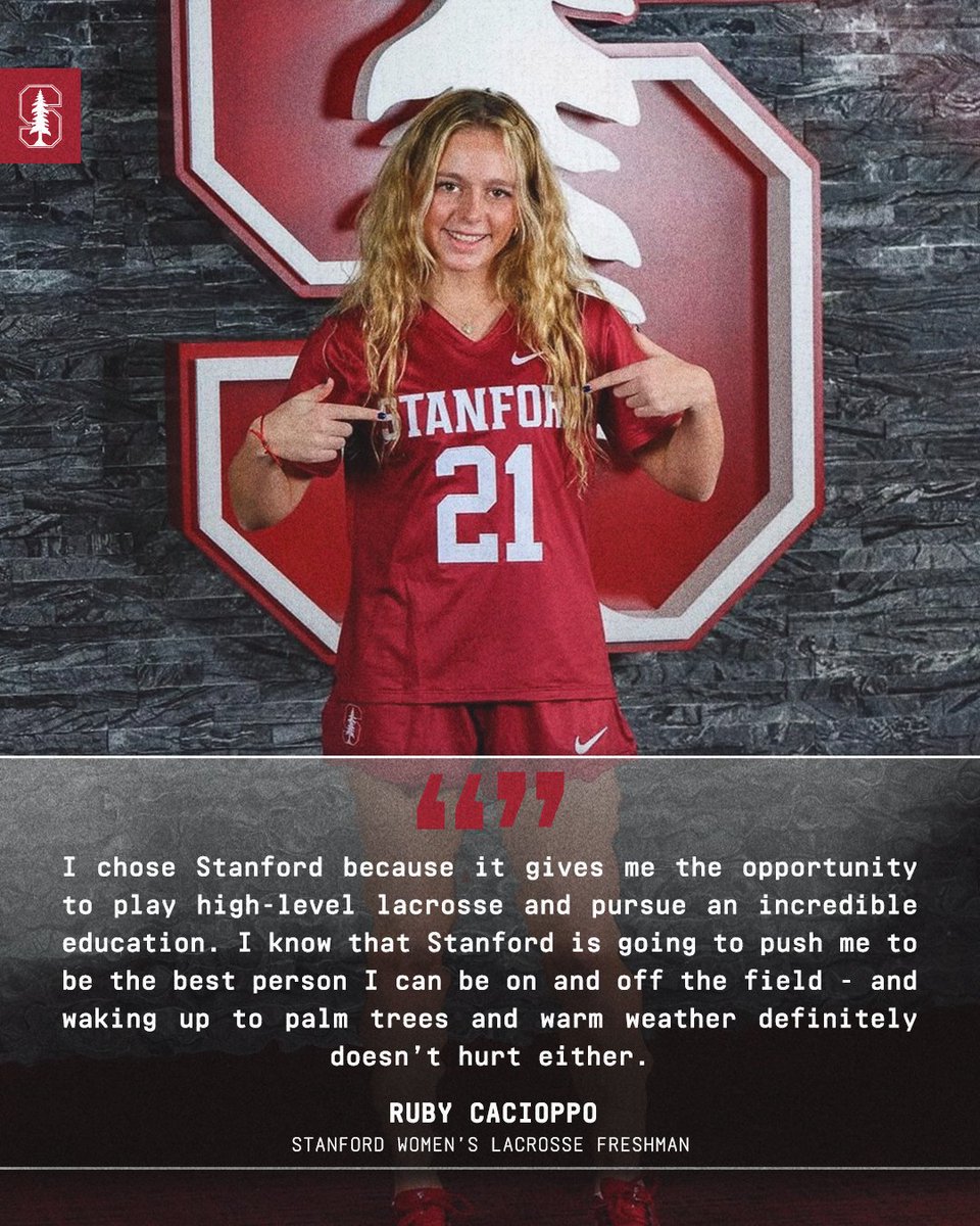 StanfordWLax's tweet photo. Palm trees, warm weather and excellence ... yea, that's Stanford!🥍🌴

For Ruby, getting the chance to play for a national title contender while studying at one of the world's prestigious universities made it an easy decision to come to The Farm!

#GoStanford x #Together https://t.co/T5NKWmx5vz