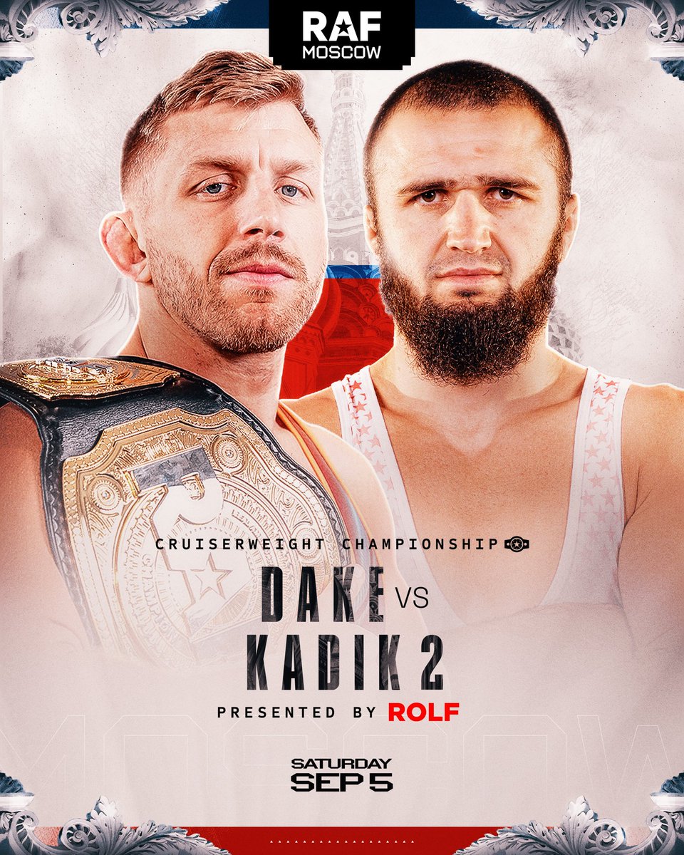 RAFWrestlingUSA's tweet photo. TITLE REMATCH 🔥

Olympic Bronze Medalist Kyle Dake will defend his RAF Cruiserweight Championship Belt vs Olympic Silver Medalist Kadik SEP 5 at RAF MOSCOW.

Tickets in bio. https://t.co/rXGFbCmWQM