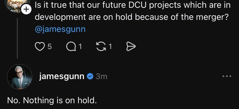 SuperSagaNews's tweet photo. James Gunn confirms 'The Brave and the Bold' and other DCU projects are not being put on hold due to the Paramount-Warner Bros merger https://t.co/IPmok5lECt