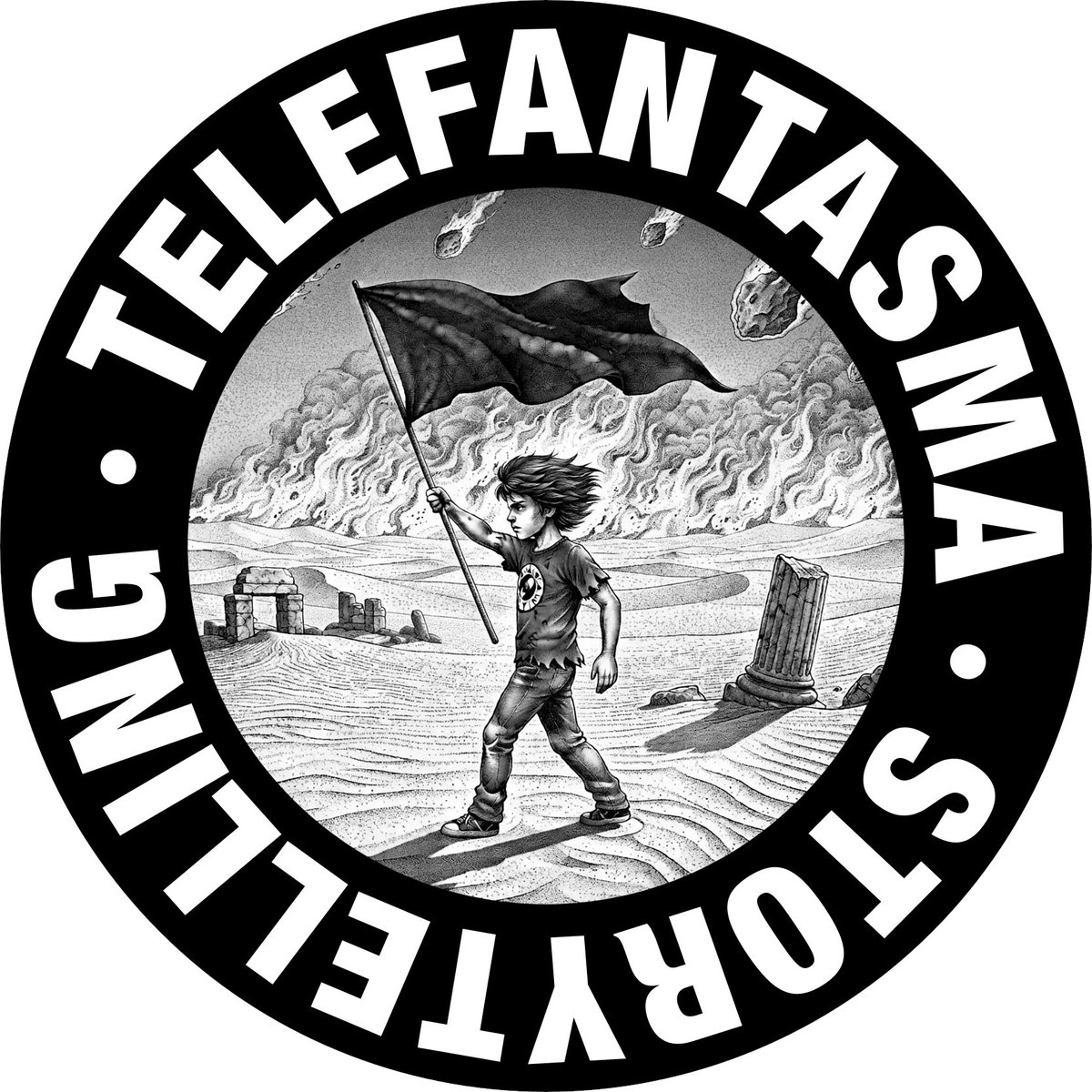 Telefantasma_'s tweet photo. El cuentacuentos (Telefantasma) tiene una bandera: de un lado es negra y del otro completamente blanca. Su lucha es en favor de la imaginación y la creatividad; su mente es su derecho. Para él, el estado perfecto es el mineral y Dios es la gravedad. https://t.co/ZLeafZtWBT